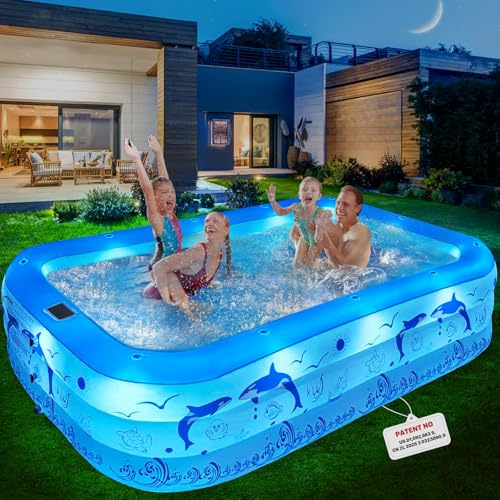 StarOcean 2026 Upgrade Inflatable Pool with Lights, Family Inflatable Swimming Pool for Kids,Adults,Blow Up Pool Solar Powered,Large Kiddie Pool,100x63x20Oversized Thickened Pool for Backyard-Blue