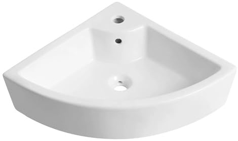 Fregadero triangular de cerámica montado en la pared con lavabo de esquina que ahorra espacio para baño, guardarropa, lavadero y cocina, incluye agujero para grifo