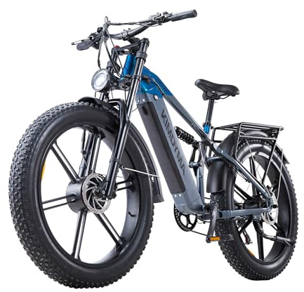 KIMDYMA K3 26 E-Bike Full Suspension | 48V Doppio Motore Mountain Bike | Batteria 20Ah 120km Autonomia | Pneumatici 4.0 Zoll Trazione Integrale Bici Elettrica da Fuoristrada per Uomo (Blu)