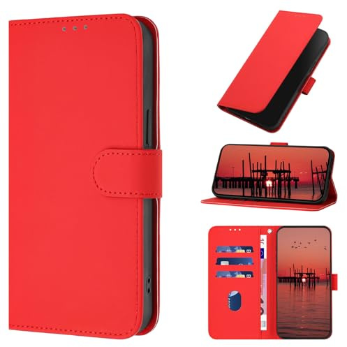 Caseonjan för iPhone 12 Pro Max-fodral, PU-läderskal, skyddande skal, vikbart skal med korthållare, stötsäkert flip skal, plånboksfodral för iPhone 12 Pro Max mobiltelefonfodral (röd)