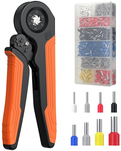 Proster Trådhylsor set presstång set presstång trådhylsor kabelskor set med spärrhake – 1 200 stycken sortiment 0,5–10 mm² hexagonal exakt pressverktyg för bil gör-det-själv-installation