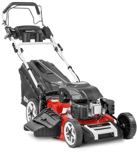 GREENCUT GLM880X - Cortacésped Gasolina 173cc 7,5CV, autopropulsado, Corte rápido y fácil para Jardines Grandes o medianos 2000m2, Ancho 53cm, Recogida y Mulching 4 en 1, Altura Ajustable, Saco 65L