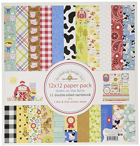 Doodlebug 12 x 12 Down on The Farm Double-Sided Paper (11 per Pack), Multicolor
