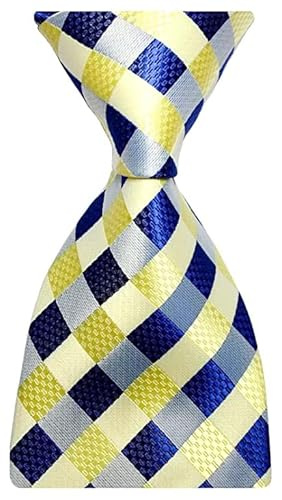 Geotae Zerun New Classic Men's Plaids Checks Silk Tie Necktie (Yellow/Blue)