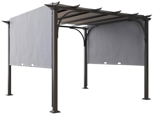 Outsunny 3 x 3(m) Garden Pergola, Outdoor Pergola Gazebo with Adjustable Canopy, Sun Shade Patio Canopy Shelter, Grey