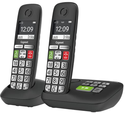 Gigaset E295A Duo – Two Big Button Phones Cordless – Made in Germany – Big 2” Display – Extra Large Keys and Easy Usability – Call-Blocker – Phonebook with 100 Contacts, Black
