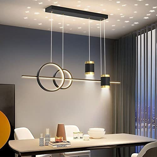LIUYU Pendelleuchte, Esszimmerlampe, Hängend esstischlampe, mit Fernbedienung Dimmbar Schwarz hängelampe lang100cm 45W Moderner LED hängeleuchte Höhe 120cm verstellbare Esstisch Kronleuchter