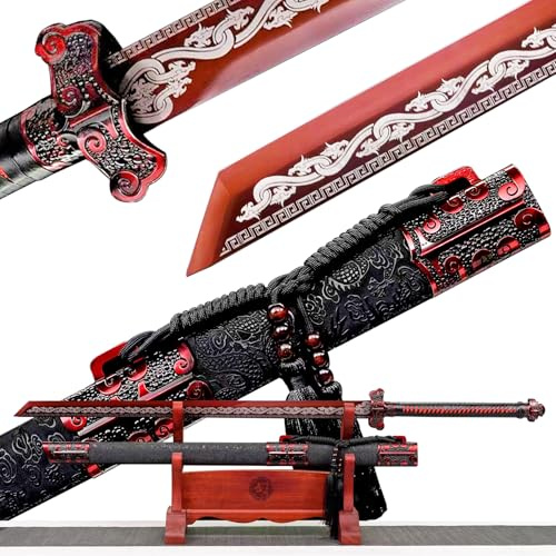 High Carbon Steel Chinese Sword Tang Dynasty Dao Straight Blade Dragon Pattern Sheath