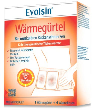 Evolsin® Wärmegürtel - 12h therapeutische Tiefenwärme bei muskulären Rückenschmerzen – Wärmepflaster Alternative – Nierenwärmer sofort einsatzbereit - Wärmeumschläge ohne Chemie (2 Anwendungen)