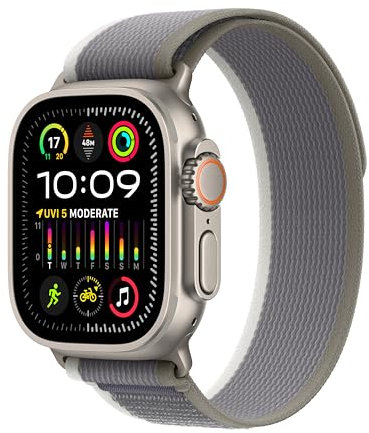 Apple Watch Ultra 2 [GPS + Cellular 49mm] Smartwatch with Rugged Titanium Case & Green/Grey Trail Loop M/L. Fitness Tracker, Precision GPS, Action Button, Extra-Long Battery Life, Carbon Neutral