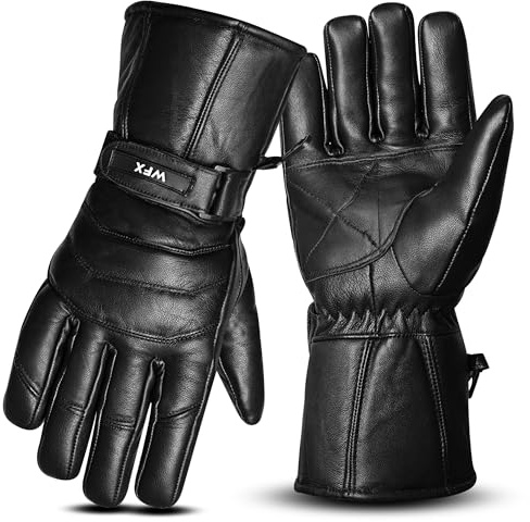 WFX Thinsulate - Guanti da moto in Thinsulate, resistenti e impermeabili, invernali, termici, con interno in pelle, antivento, per uomo e donna, per attività all'aperto, ciclismo, sport (nero, L)