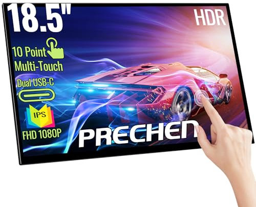 Prechen Portable Touchscreen Monitor 18.5 Inch, HDR, 350cd/m², 1920x1080 Touch Display with HDMI USB C, 99% sRGB, Built-in Speakers, Kickstand & VESA,Travel Second Monitor for Laptop PC