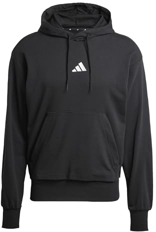 adidas Uomo Essentials Feelcozy French Terry Hoodie Sweatshirt, Black/White, XL