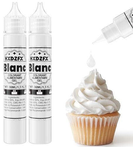 Colorant Alimentaire Gel Blanc - Gel Icing Color Set, Décoration de Gâteau, Pâtisserie, Beignets, Crème Glacée, Macaron - 30ml×2 Bouteilles