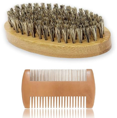Bartbürste Wildschweinborsten,Bart Bürste und Bartkamm,Bartbürste Männer,Natürliches Bambus Beard Brush für Männer Hause Reise Tägliche Bartpflege Styling Gestaltung