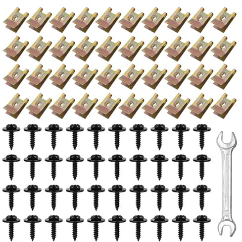 80 Pcs Auto Screw and Nut Clip Kit, Car Bumper Clips and Screws, U Type Fastener Clip with Hex Head Self Tapping Screw for Wheel Arch Cover Fender Plate