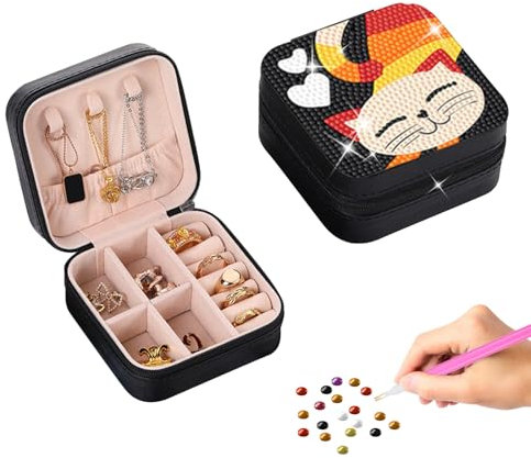SenaiMy Diamond Painting Schmuckkästchen,DIY Schmuckbox,Tragbare Reise Schmuckschautulle,Kleine Schmuckschatulle für Damen Mädchen,Diamant Malerei Schmuck Box