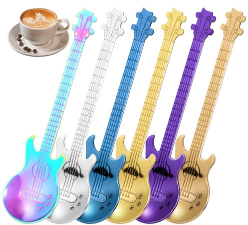 6 Pcs Guitar Spoons Coffee Teaspoon, Stainless Steel Musical Coffee Gifts for Men/Birthday Gifts/Christmas Gifts, Cute Tea Spoons Set Ice Cream/Dessert/Stirring/Sugar Spoon
