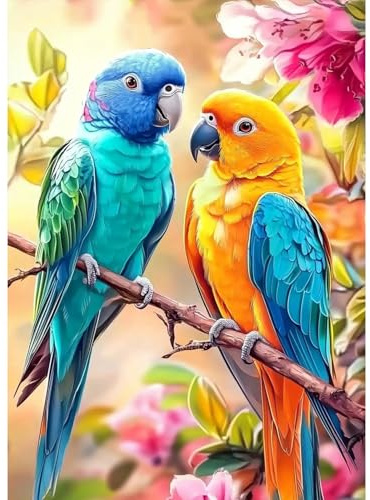 MAXBYE Two Parrots Diamond Painting Kits, Flowers 5D Diamond Art Kits Round Full Drill Crystal Cross Stitch for Adults Beginner, DIY Gem Art Craft Home Wall Decor Gifts 30x40cm