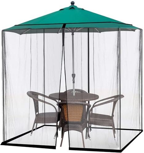 dellyy 3 * 3M Mosquitera para Sombrilla Terraza Exterior Rectangular de Jardin, Parasol, Gazebo, para Pabellón, Pérgola, Cenadores, Carpas, Toldos, Balcón, Negro