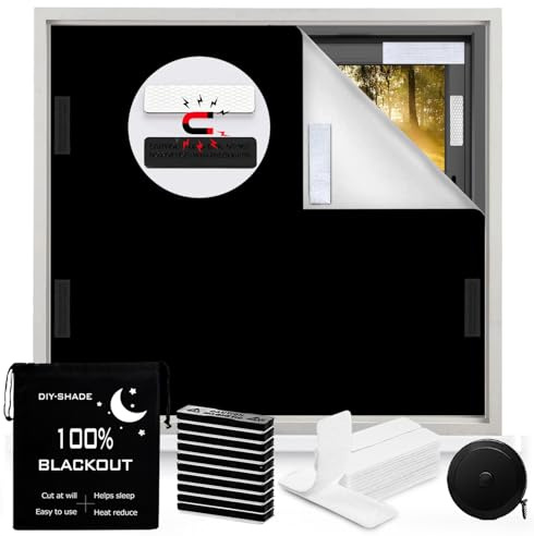 100% Blackout Curtain Window Cover for Bedroom 57x79Inch,No Drill Magnetic Blackout Blinds,DIY Cut Black Out Curtains for Nursery Bedroom,Media Room RV with Hook Loop Tape+Magnet Closure