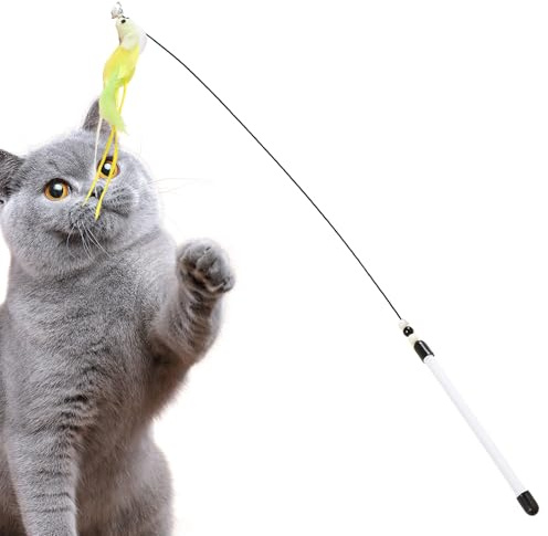Caña Interactiva para Gato | 80 cm Juego Interactivo Realista | Barra De Pluma Colorida para Rutina Diaria Interior Enriquecimiento Relajación Tiempo De Juego Enlace Familiar Ejercicio