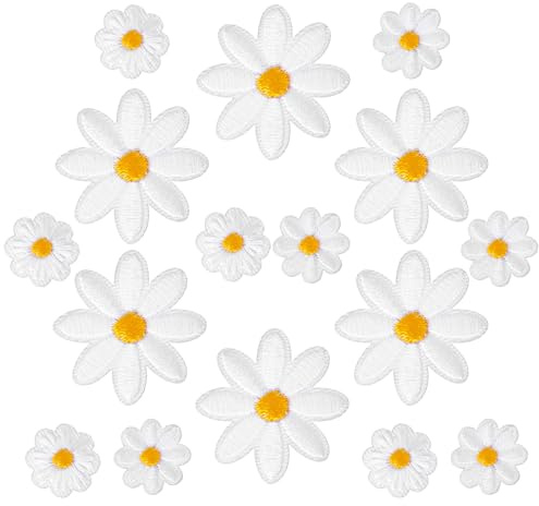 Nogeqi 30 Stück Gänseblümchen Bügelflicken Kinder Bügelpatch Erwachsene Blumen Flicken zum Aufbügeln Aufnäher Patches zum Aufbügeln Gänseblümchen Bügelbilder für Kinder Kleid Jeans Jacken Rucksäcke