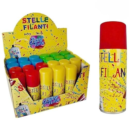 Generico Stelle filanti Spray 90 ml, Confezione da 48 bombolette, Colori Assortiti Rosso Giallo Blu Verde, per Carnevale, Eventi, Feste, Decorazioni