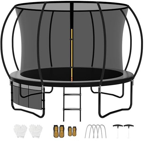 Snol Trampolin Outdoor Ø 222/305/366/427 cm, Kindertrampolin Gartentrampolin für Kinder, Komplettset mit Sicherheitsnetz, Schuhnetz und Leiter, Schwarz