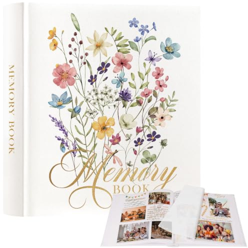 Ywlake Scrapbooking Fotoalbum, Läder Självhäftande Fotoalbum Gör-Det-Själv Album 100 Vita Sidor med Cellofanavdelare för Foton 9 x 13 cm 10 x 15 cm 13 x 18 cm (01 Blommig, 50 Ark/100 Sidor)
