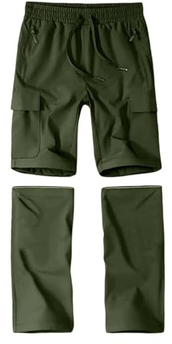 TYUSGH Pantalones convertibles para niños, con cremallera, impermeables, para pesca, senderismo, viajes, caminar, correr, acampar, Verde tirando a negro, 13-14 años