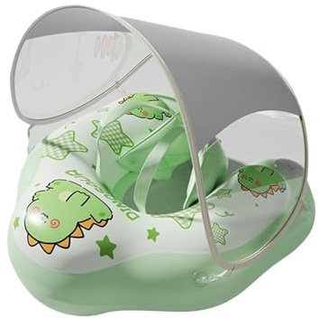 Flotador Bebe para 3-18 Meses, Flotador de Piscina para Bebé con Parasol UPF 50+, Flotadors Inflable para Bebés de Tela Suave con Arnés de 5 Puntos Antivuelco, de Natación para Niños y Niñas