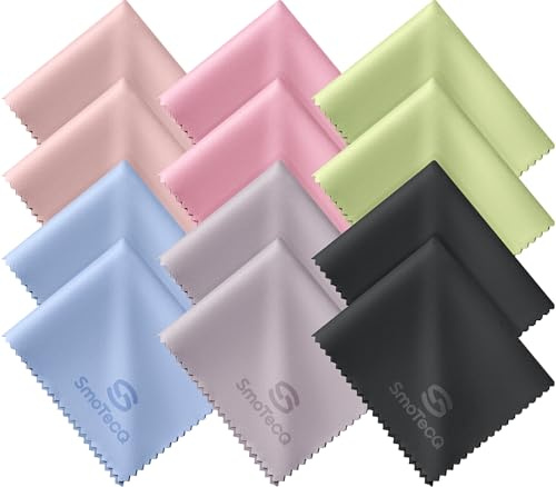 SmoTecQ Confezione da 12 panni in microfibra di colori assortiti, sicuri ed efficaci per pulire lenti, occhiali, schermi, fotocamere, occhiali, telefoni cellulari, schermi TV LCD e altro (15,2 x 17,8