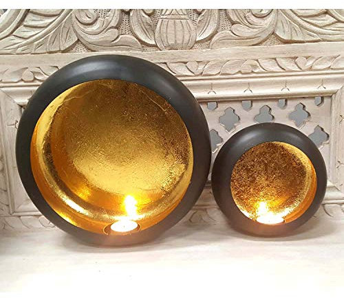 Orientalisches Wand-Windlicht 2er Set Dinesh Metall innen Gold außen schwarz Wand-Kerzenhalter Hängewindlicht rund Wand-Teelichthalter Ostern Deko Geschenk-Idee Muttertag WLC1680