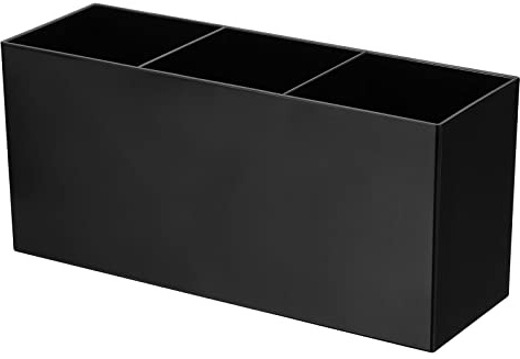 PATIKIL 3 Compartiments Transparents Acrylique Stylo Porte, Crayon Porte Pen Organisateur Crayon Tasse Maquillage Pinceau Porte Carré pour Countertop Bureau, Noir