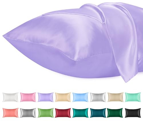 Lirex 2er Set Satin Kissenbezug 40x80cm, kissenbezüge, Weich wie Seiden Kissenbezug, Kopfkissenbezug 40x80cm Kissenhülle für Haar und Haut kommt，Oeko-TEX Zertifiziert, Helles Lila