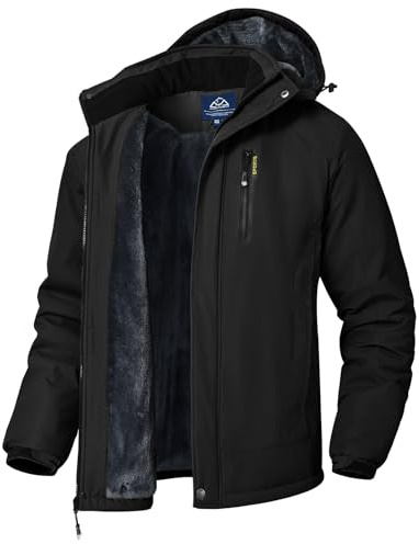YSENTO Mens Waterproof Winter Jackets Outdoor Warm Fleece Jacket Windproof Coats with Detachable Hood(Black,XL)