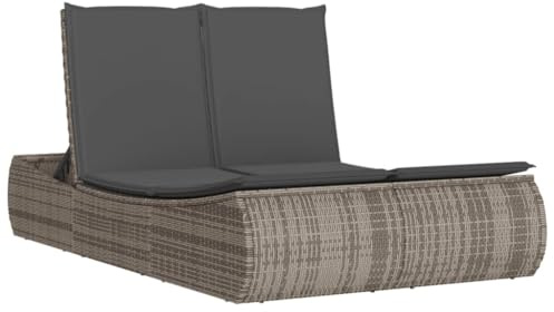 vidaXL Dubbel solsäng med dynor grå konstrotting