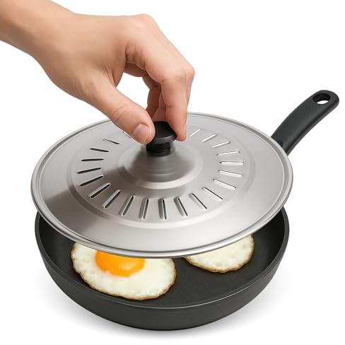CHEFZOCO Tapa para sartenes y ollas, Tapadera Multiusos sartenes, tapadera Anti Salpicaduras, Diseño con Mango ergonómico, Accesorio de cocina, acero inoxidable, Apta para 20 cm