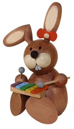 Kunsthandwerk Ullrich Osterfigur Hase sitzend mit einem Xylophon bunt BxHxT 6,77x11x7,5cm NEU Hase Osterdeko Holzhase Osterdeko Osterhasenfigur Ostern Korb Osterei Frühling Erzgebirge Seiffen