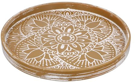 YILANJIN Wooden Decorative Tray, Rustic Round Serving Tray, Candle Holder, Farmhouse Table Centerpiece, Vintage Brown Wooden Tray - 30cm