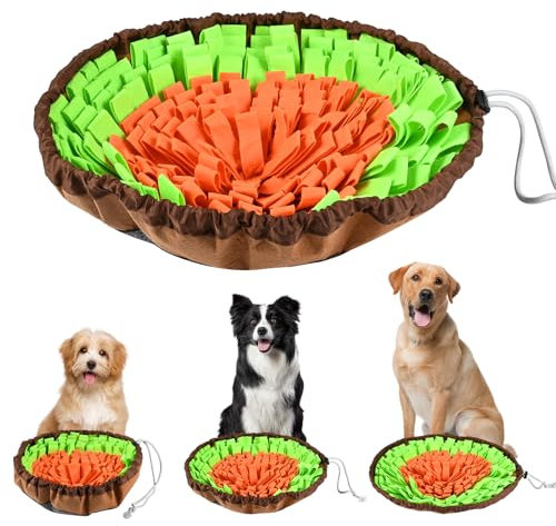 Gaethra Schnüffelteppich für Hunde, Snuffle Mat for Dog, Langlebig Schnüffeldecke, Größenverstellbar, Waschbar, für Intelligenz und Dufttraining, langsames Fressen und Stressabbau (Grüner + Orange)