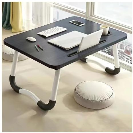 JHIAADEY Sängbord for bärbar dator, bärbart lapbord/bärbart stativ, bäddsoffa laptopbord, litet justerbart hopfällbart datorbord, brickbord med mugghållare,Para comer, leer, mirar en la cama/sofá(Blac