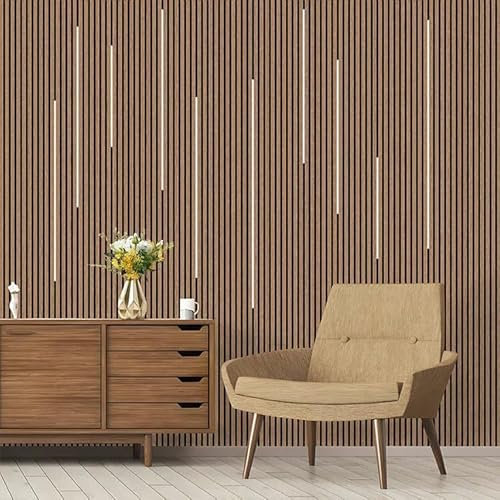 Lot de 2 Panneaux Acoustiques Muraux Bois 240x60x2,2cm - Finition Noyer - Fond Noir - SILAMP