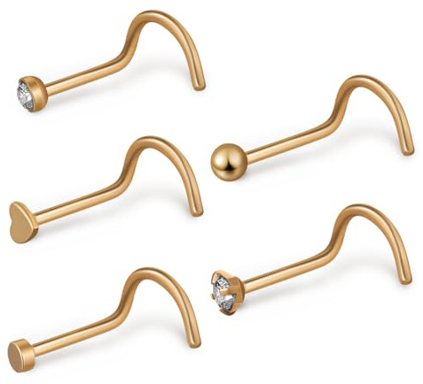 MUCKLILY 5piezas Piercings Nariz Aro Nasal De Piercings Nasales Forma De Sacacorchos Joyería Para Nasales Aro Nasal Para Mujer