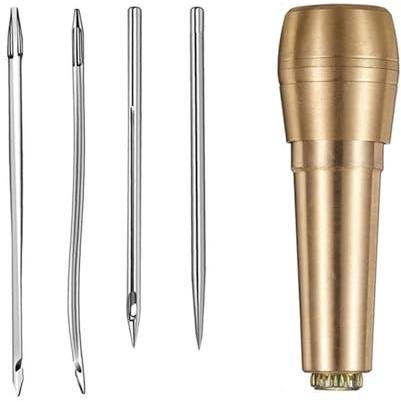 Lot de 4 ou 5 outils de couture en cuir avec aiguille à crochet, poinçons ergonomiques en métal, outil de réparation de chaussures en cuir pour couture, alêne ergonomique