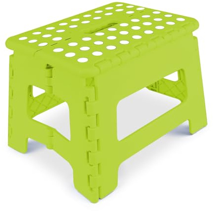 ASAB Folding Step Stool 11 Inch Heavy Duty Non Slip Footstool Lightweight Stepping Stool With Carry Handle Skid Resistant Stool for Kids and Adults Indoor or Outdoor Use (Green with White Spots, M)