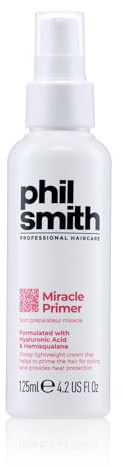 Phil Smith Professional Haircare Miracle Primer 125ml, Heat Protection & Anti-Frizz Leave-In Spray, Smooth, Shiny & Healthy-Looking Hair for All Hair Types