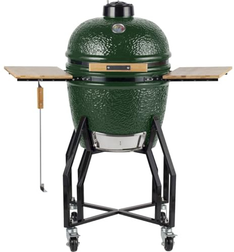 Intec - Barbacoa de carbón Kamado verde cerámica Ø 56 cm 22 pulgadas – Grill exterior 122,1 x 69,6 x 117,4 cm