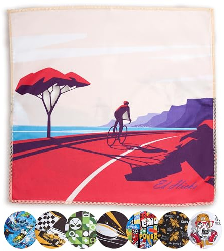 Ed Hicks | Illustrated Gift of an XL Premium Microfibre TV Screen and Glasses Cleaning Cloth - 30x30cm - for Cleaner Glasses, TV Screens, Tablets, Laptops etc ⭆ Anti-static (Cycling)